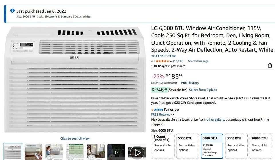 LG 6,000 BTU Window Air Conditioner