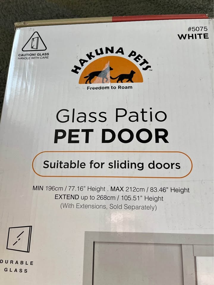 Hakuna Pets Glass Patio Pet Door for Sliding Doors - White Small