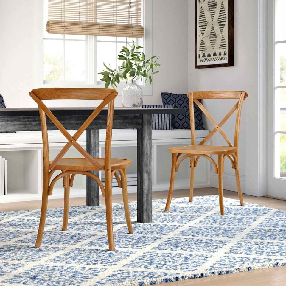Norma Stackable Wooden Cross Back Chairs (Set of 2)