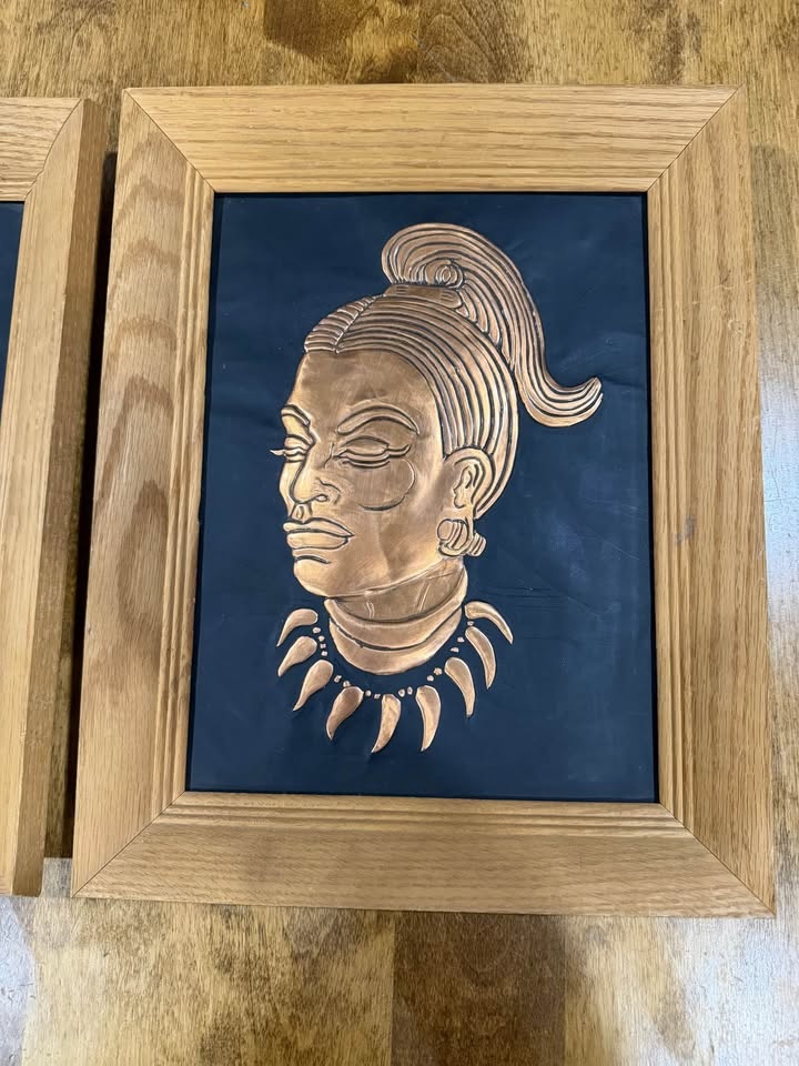 Copper Wall Art Set - Embossed Female Portraits, Framed (2 Piece - photo 3