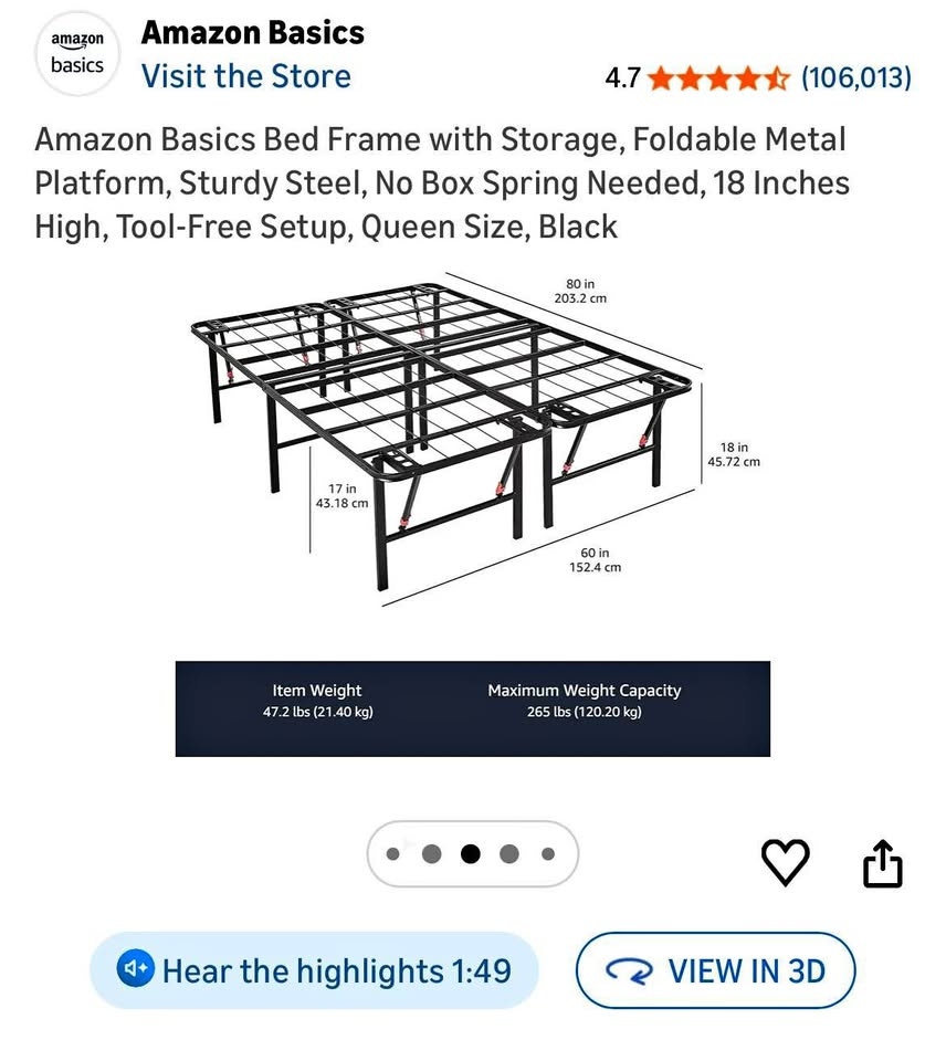 18” Tall Metal Bedframe MUST GO