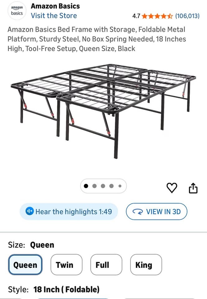 18” Tall Metal Bedframe MUST GO - photo 2