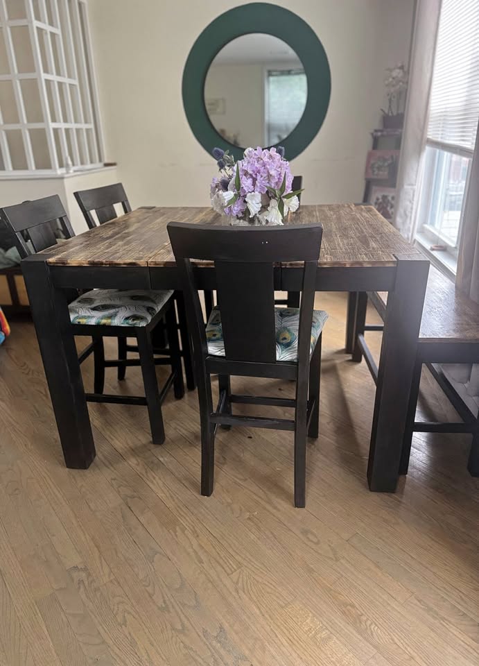 Solid Wood Dining Table with 4 Chairs & Bench