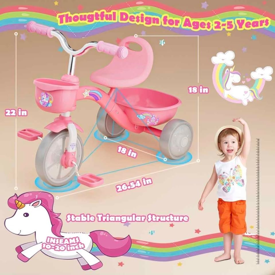 Topunny Unicorn Toddler Tricycle Pink Light-Up Wheels Adjustable - photo 4