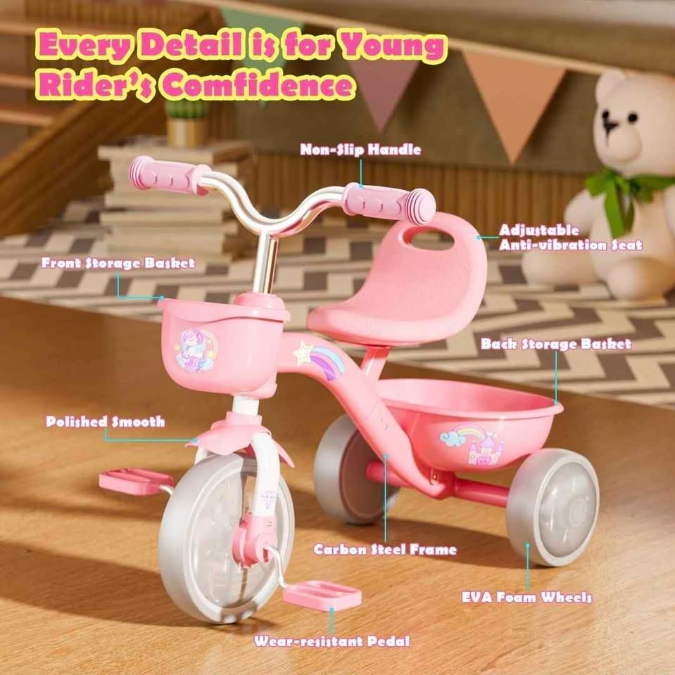 Topunny Unicorn Toddler Tricycle Pink Light-Up Wheels Adjustable - photo 5