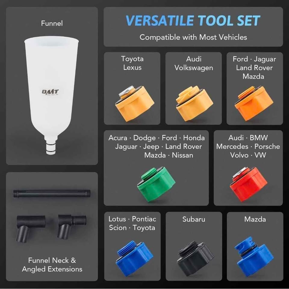 OMT 12-Pc Engine Oil Funnel Kit Spill-Free 2-Qt w/ Adapters - photo 3