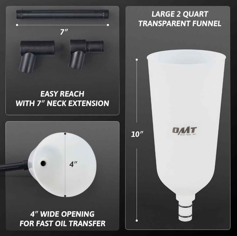 OMT 12-Pc Engine Oil Funnel Kit Spill-Free 2-Qt w/ Adapters - photo 4