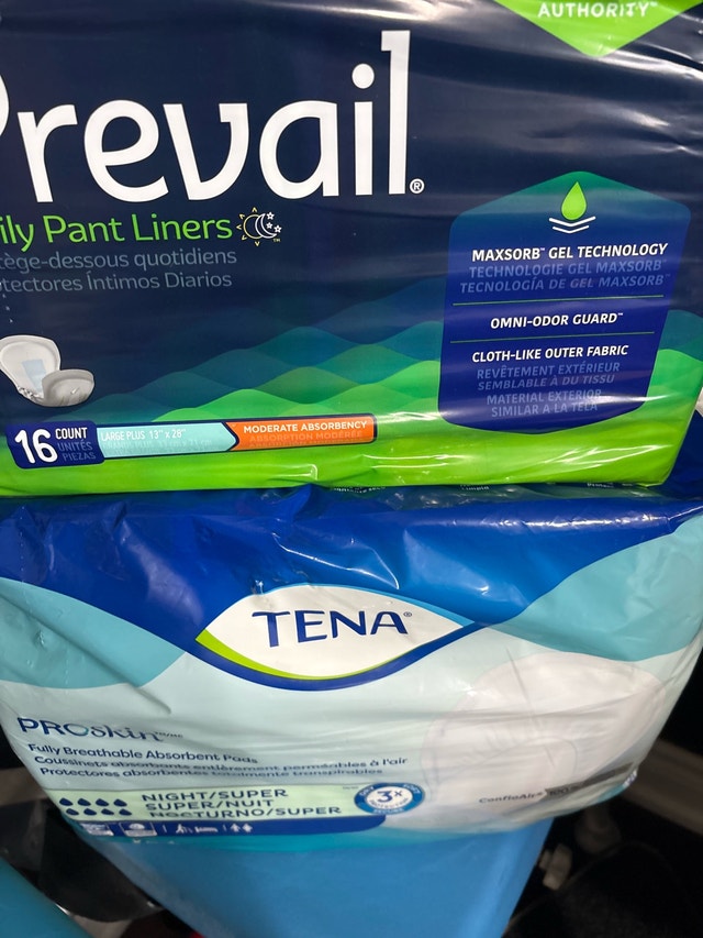Prevail and Tena Pant Liners
