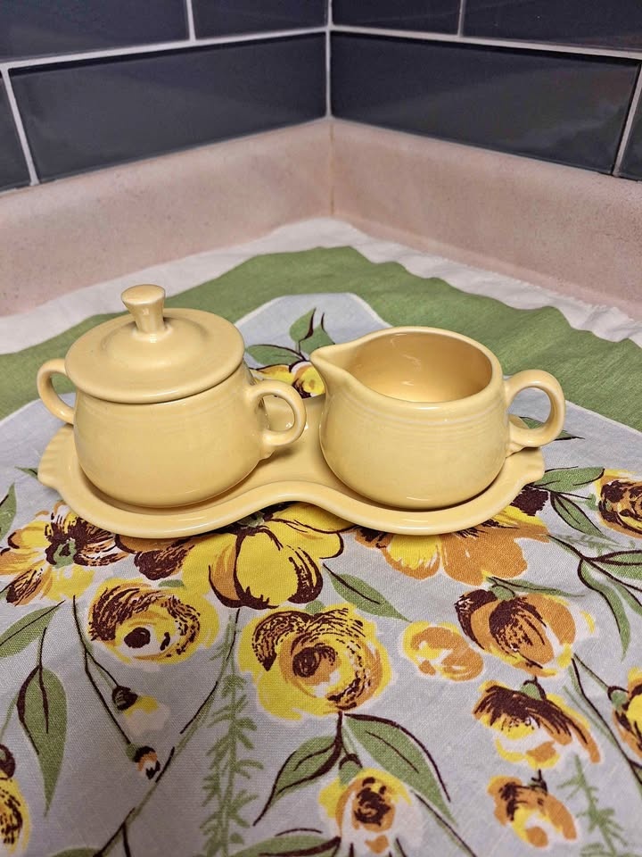 Fiesta Ware butter yellow cream and sugar set