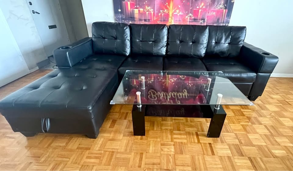 Black Sectional Sofa + Glass Coffee Table - Both: $250, Sofa: $2 - photo 2