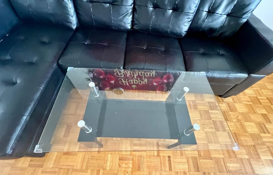 Black Sectional Sofa + Glass Coffee Table - Both: $250, Sofa: $2 - photo 3