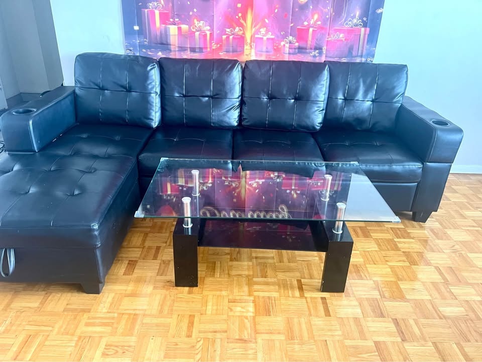 Black Sectional Sofa + Glass Coffee Table - Both: $250, Sofa: $2 - photo 4