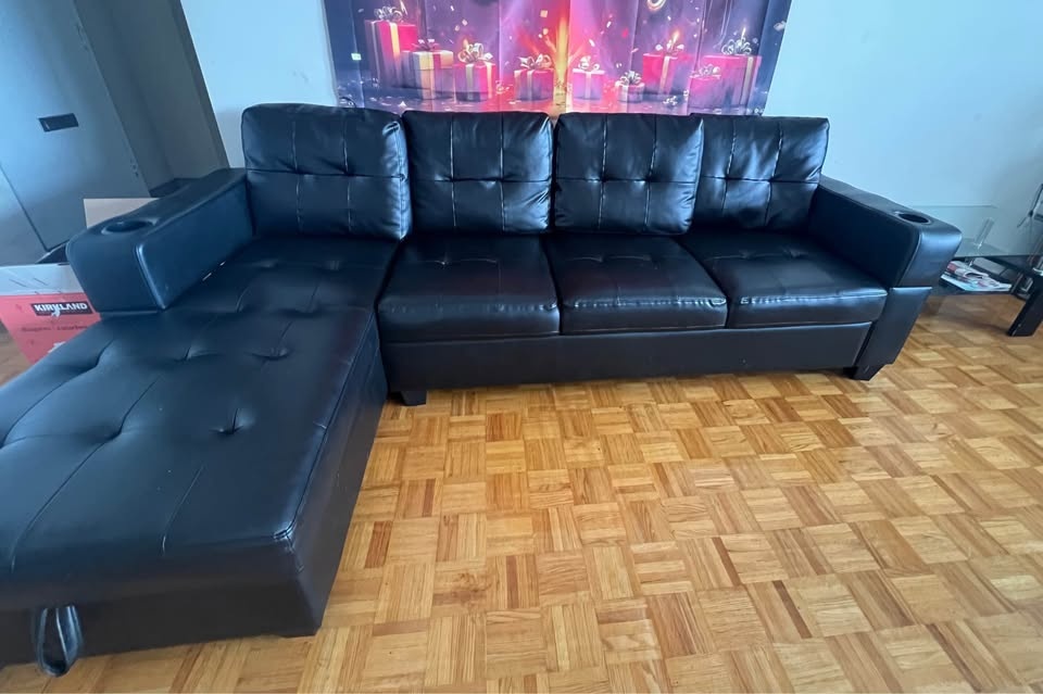 Black Sectional Sofa + Glass Coffee Table - Both: $250, Sofa: $2 - photo 5