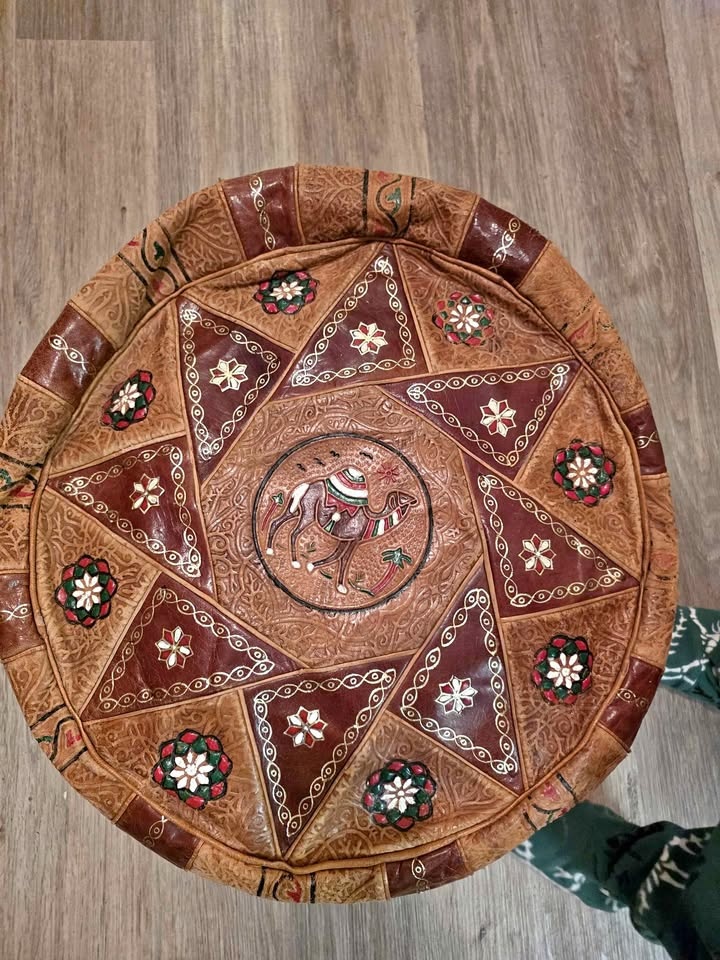 Moroccan Leather Pouf Ottoman Camel Design