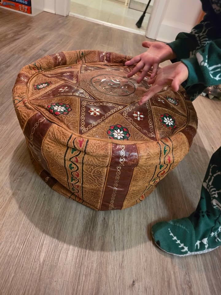 Moroccan Leather Pouf Ottoman Camel Design - photo 2