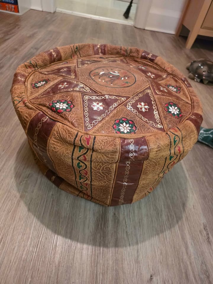 Moroccan Leather Pouf Ottoman Camel Design - photo 4