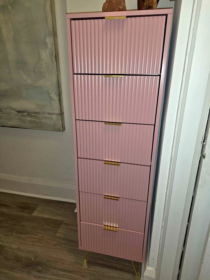 Pink Ribbed Dresser with Gold Handles