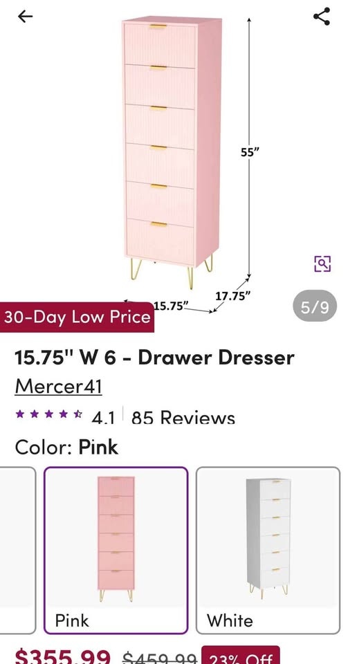 Pink Ribbed Dresser with Gold Handles - photo 5