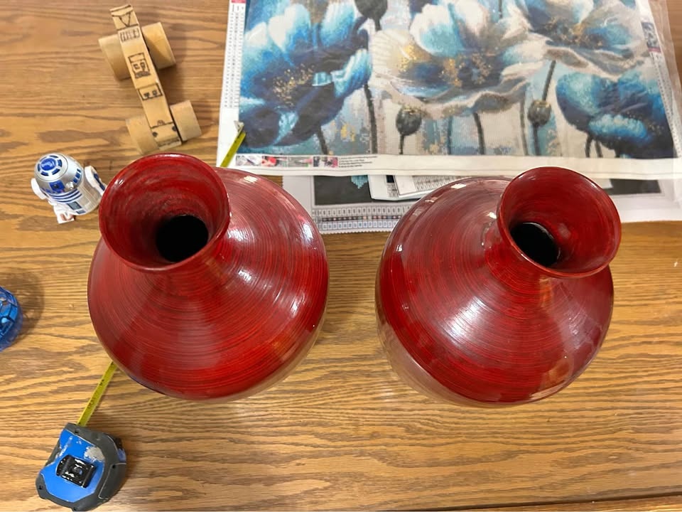 Red Bamboo Made Vases