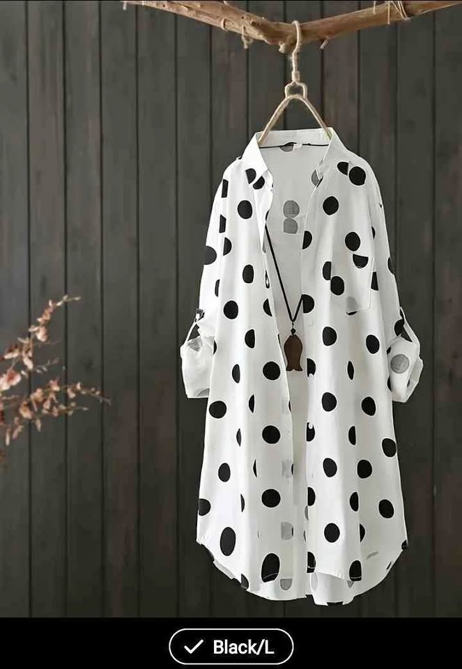 Women's Casual Loose-Fit Long Sleeve Shirt - Polka Dots