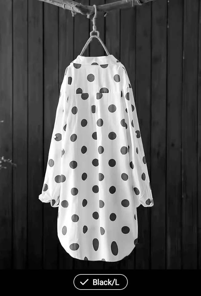Women's Casual Loose-Fit Long Sleeve Shirt - Polka Dots - photo 2