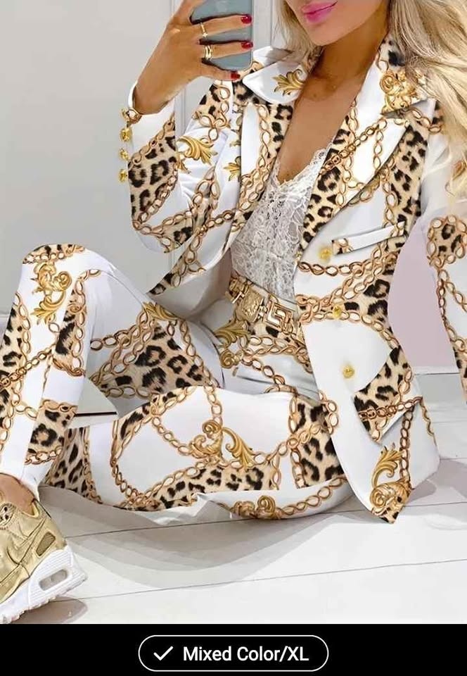 XL Chain Print Casual Two Piece Set