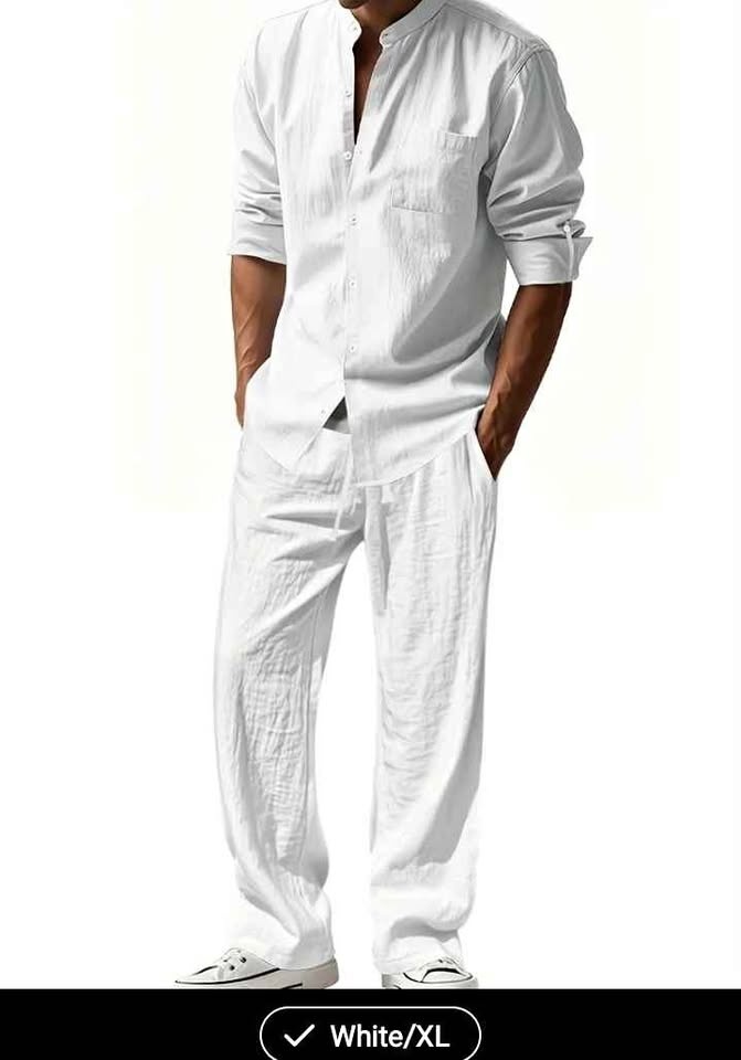 Men's Casual Long Sleeve Shirt and Pants Set - XL