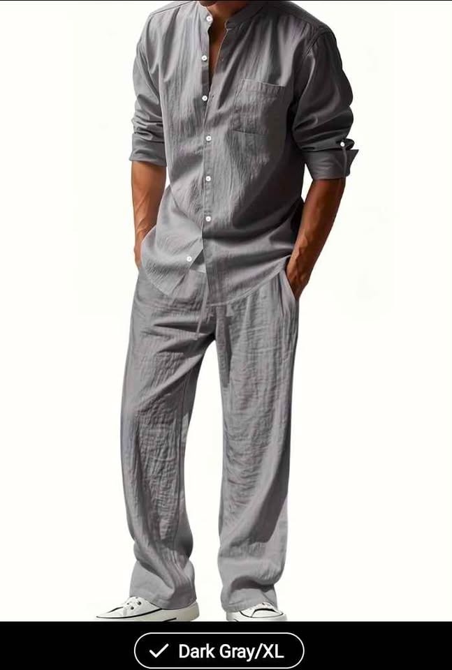 Men's Casual Long Sleeve Shirt and Pants Set - XL - photo 2