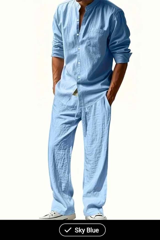 Men's Casual Long Sleeve Shirt and Pants Set - XL - photo 3