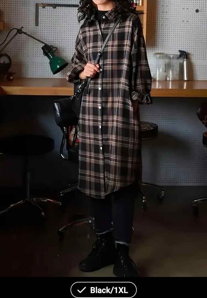 1XL Size Loose Fitting Checkered Shirt for Women - photo 2