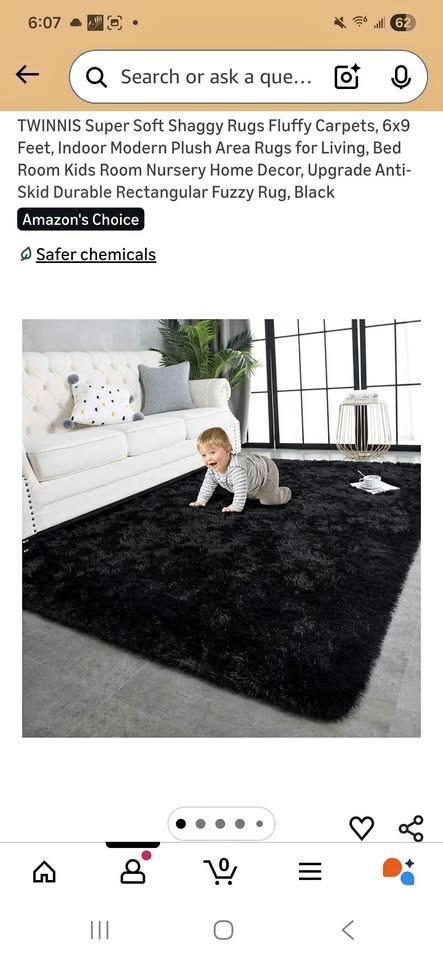 TWINNIS Black Shaggy Rug 6x9ft