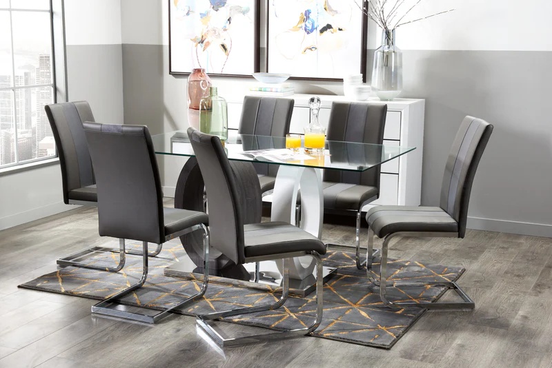 Jaye 7pc Dining Set with Table & 6 Chairs, Glass Top, Pedestal B - photo 2
