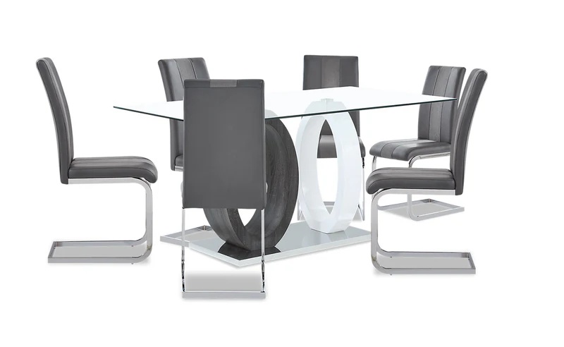 Jaye 7pc Dining Set with Table & 6 Chairs, Glass Top, Pedestal B - photo 5