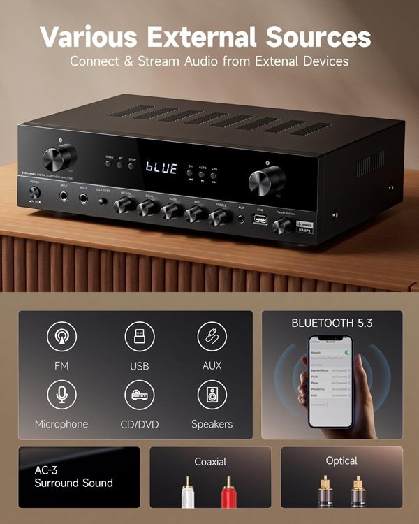 Donner 5.1 Channel Stereo Receiver with Bluetooth - photo 2