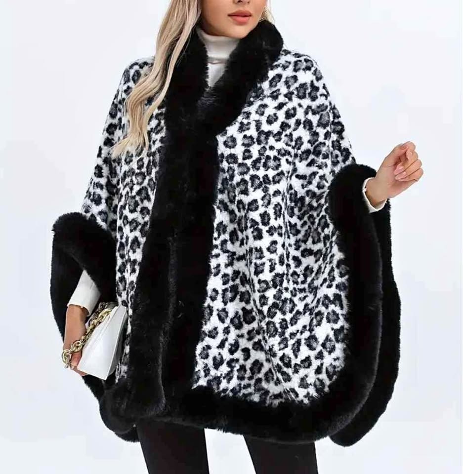 Leopard Pattern Batwing Sleeve Cape
