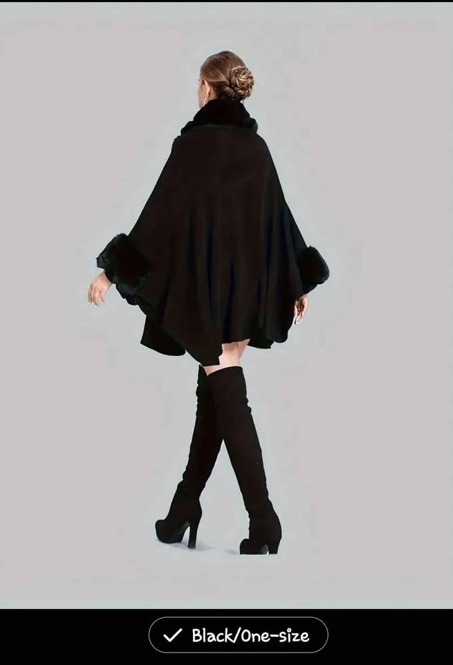 Batwing Sleeves & Luxe Faux Fur Trim Cape - photo 2
