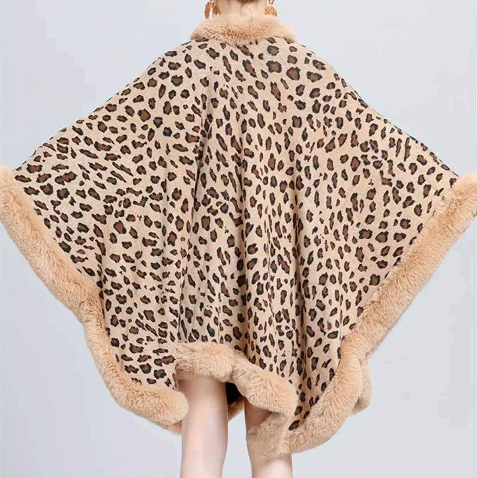 Leopard Print Faux Fur Cape - One Size - photo 2