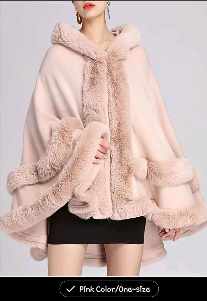 Faux Fur Trim Cape