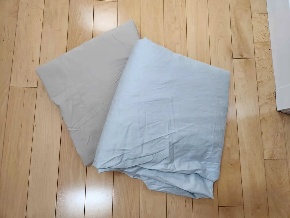 Set of 2 Double/Full Fitted Sheets - Beige & Light Grey thumbnail