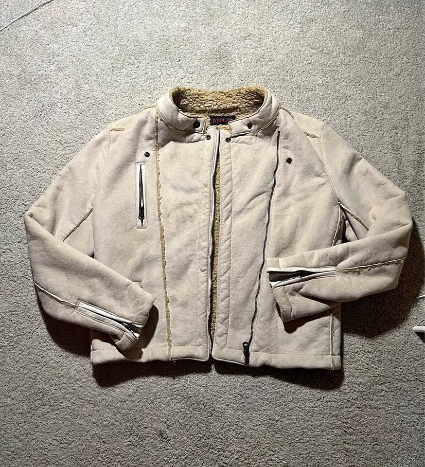 Vintage Replay Beige Suede Sherpa Lined Jacket