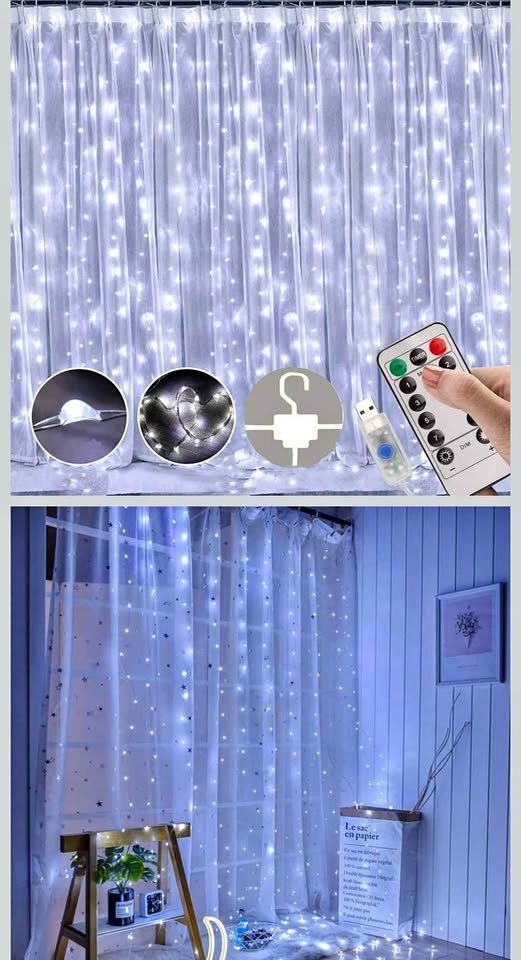 NEW Curtain Lights, Fairy Lights for Bedroom, 300 Leds Cool Whit