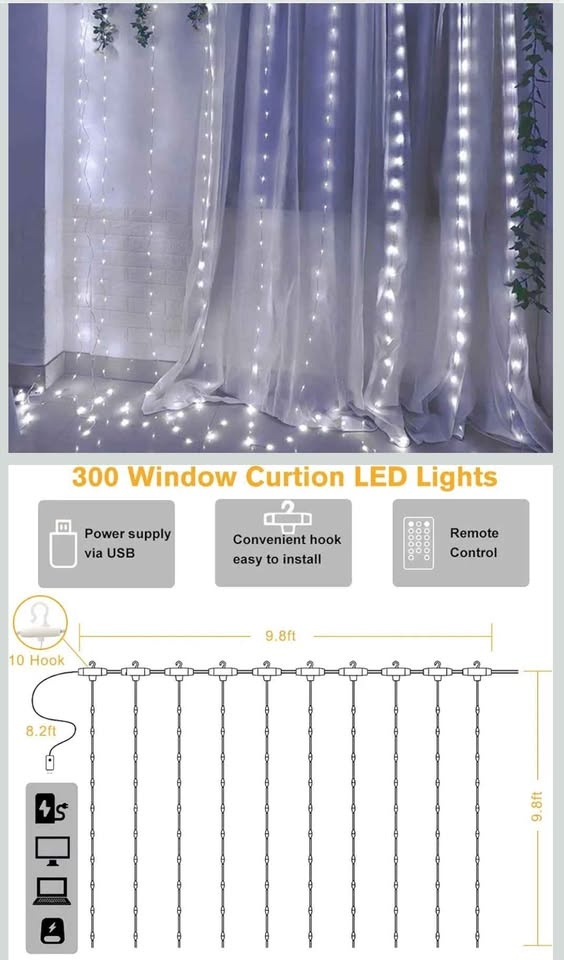 NEW Curtain Lights, Fairy Lights for Bedroom, 300 Leds Cool Whit - photo 4