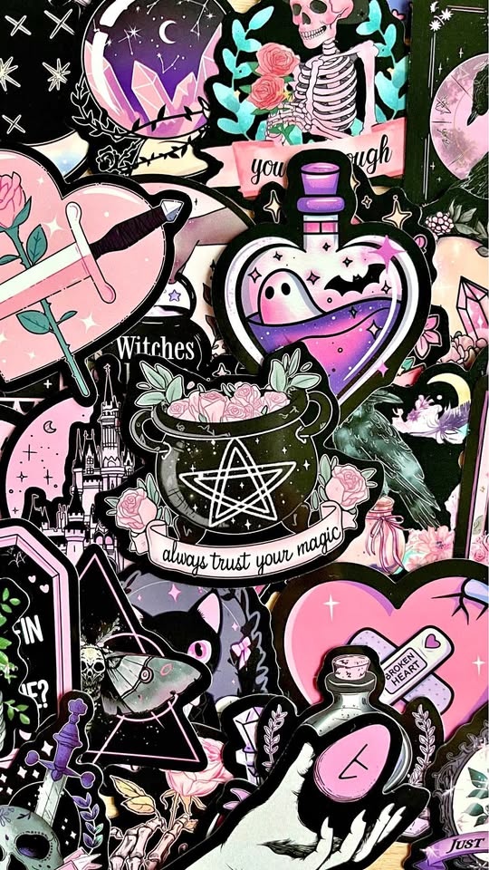 Pack of 50 Black Pink Goth Queen Stickers