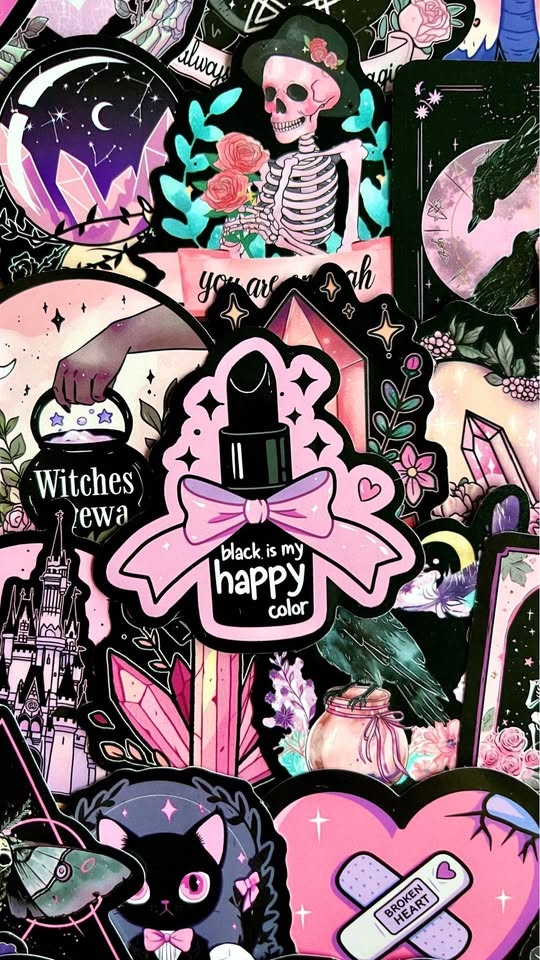 Pack of 50 Black Pink Goth Queen Stickers - photo 2
