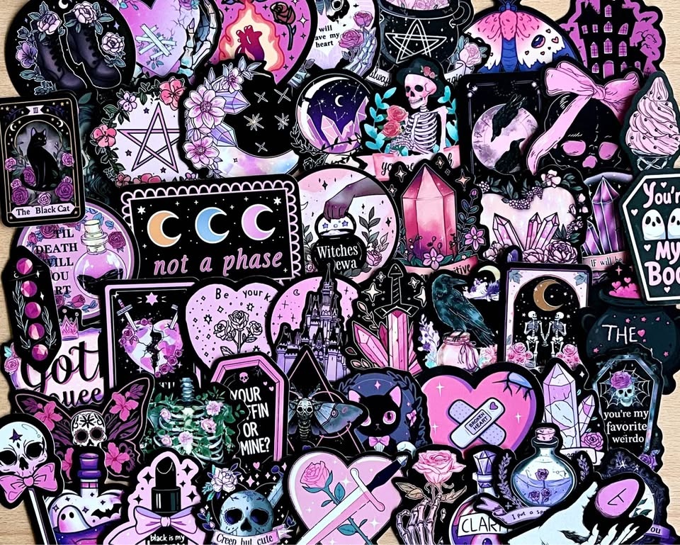 Pack of 50 Black Pink Goth Queen Stickers - photo 5