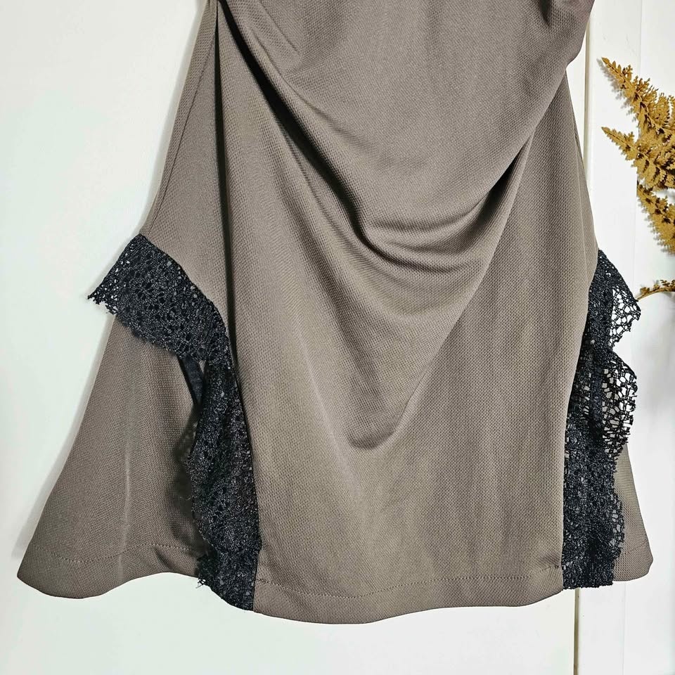 Plastik Wrap Goth Mini Dress XS Olive Green Black Lace - photo 3