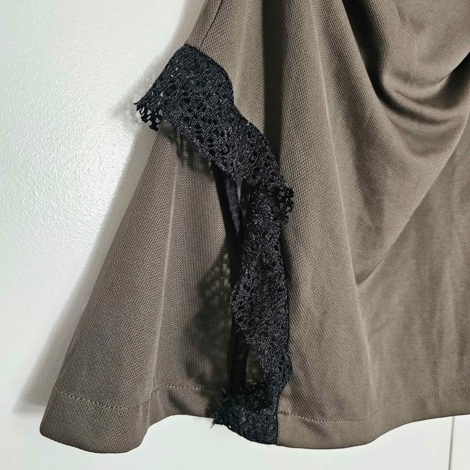 Plastik Wrap Goth Mini Dress XS Olive Green Black Lace - photo 4