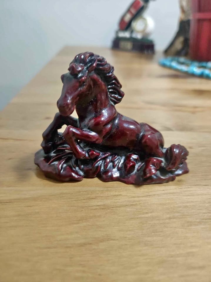 Vintage Feng Shui China Wild Stallions Miniature Red Resin Horse