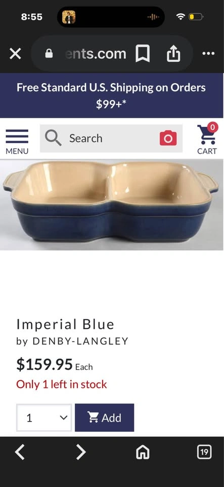 Denby Imperial Blue Divided Serving Dish - photo 2