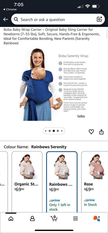 Boba Baby Wrap Carrier Rainbows Serenity
